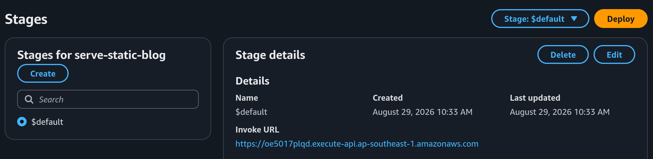 API Gateway stage